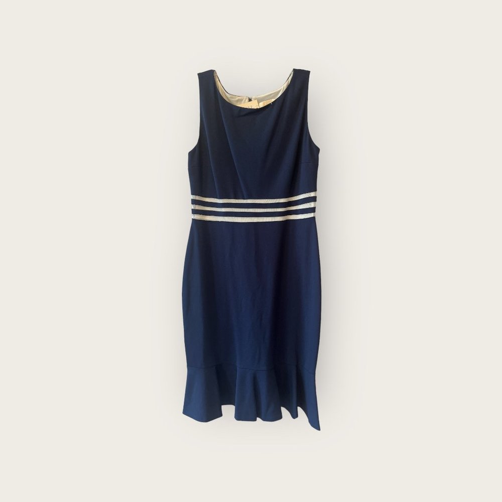 Erin Fetherston Sleeveless Cocktail Dress Navy Blue Ruffle Fishnet Mesh sz 12